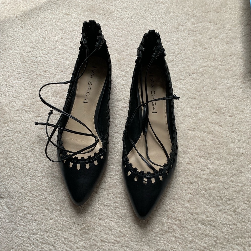 Via Spiga black leather flats